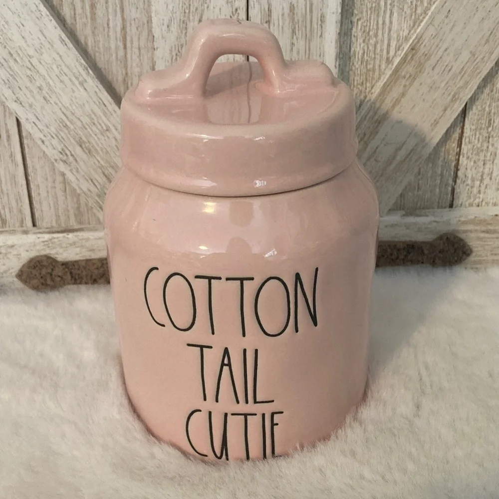 Rae Dunn Pink Ceramic Cotton Tail Cutie Jar